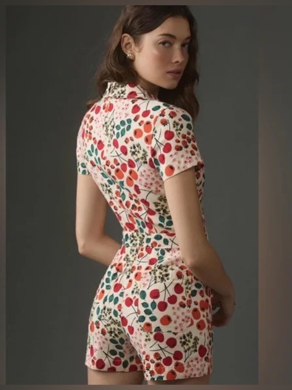 Anthropologie Maeve Cherry Print Wrap Romper Size 14